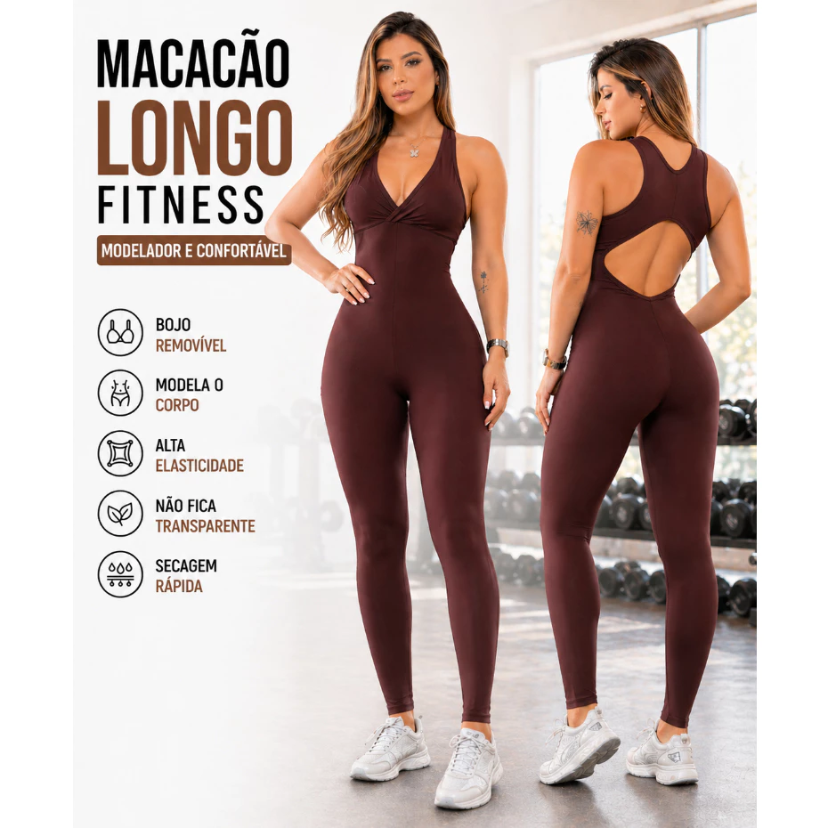 Macacão Fitness Longo  Legg Treino  Academia Zero Transparência Bojo removível Confortável Premium — imagem 1
