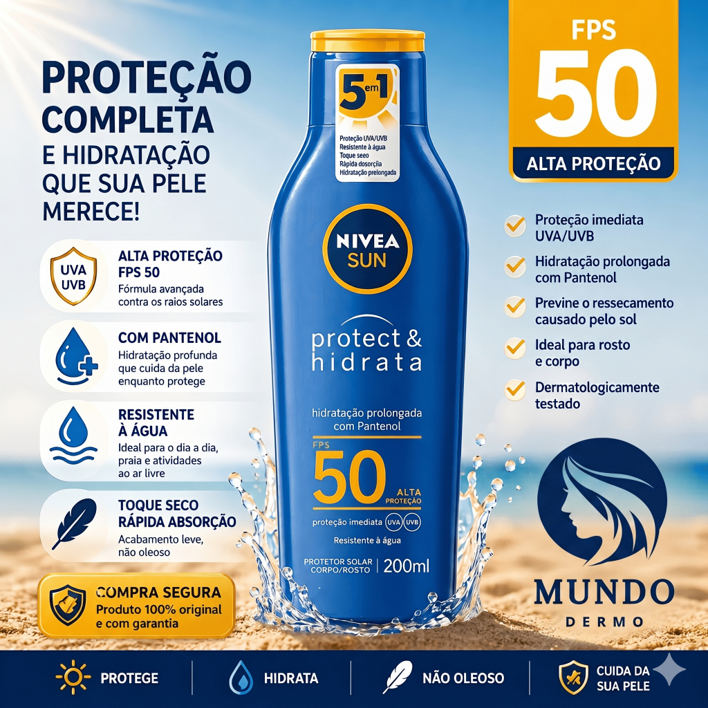 Protetor Solar Nivea Sun FPS50 com Pantenol 200ml - ENVIO IMEDIATO