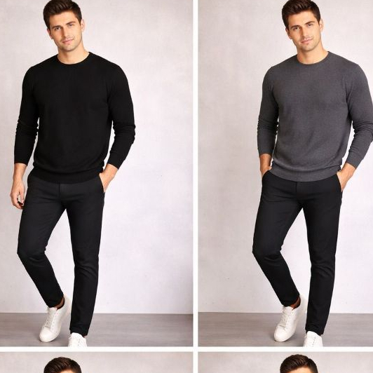 Suéter Masculino de Tricot Básico Liso Gola Redonda