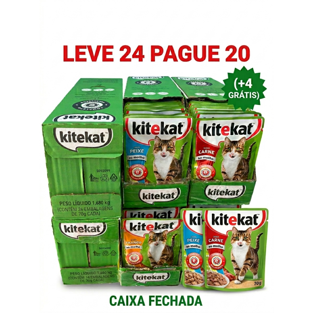 Kitekat Sachê 70g para Gatos | Kit 24 Unidades | Ração Úmida Completa | Sabores Sortidos