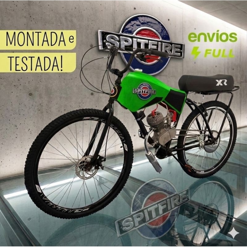 Bicicleta BIKE Motorizada Spitfire 80cc Coroa Carenada Cor Verde Kawazaki (MONTADA e TESTADA)