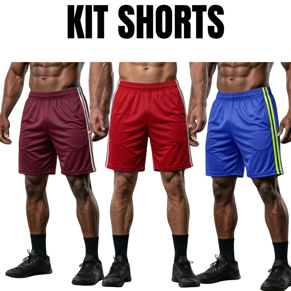 Kit Shorts Masculino Academia Treino Bermuda Fitness Esportiva Leve Com Elástico Corrida e Lazer