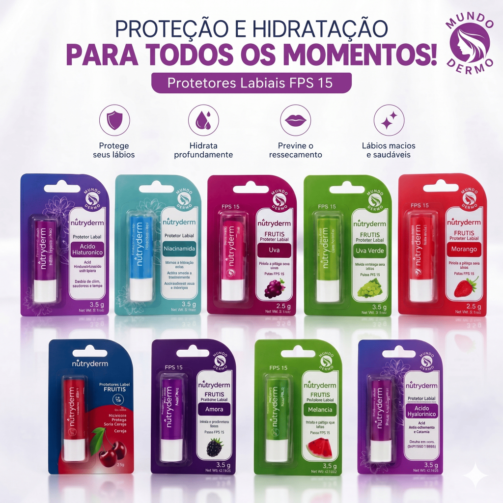 Protetor Labial Nutryderm 3,5g Uva Amora Cereja Melancia Niacinamida Ácido Hialurônico Uva Verde