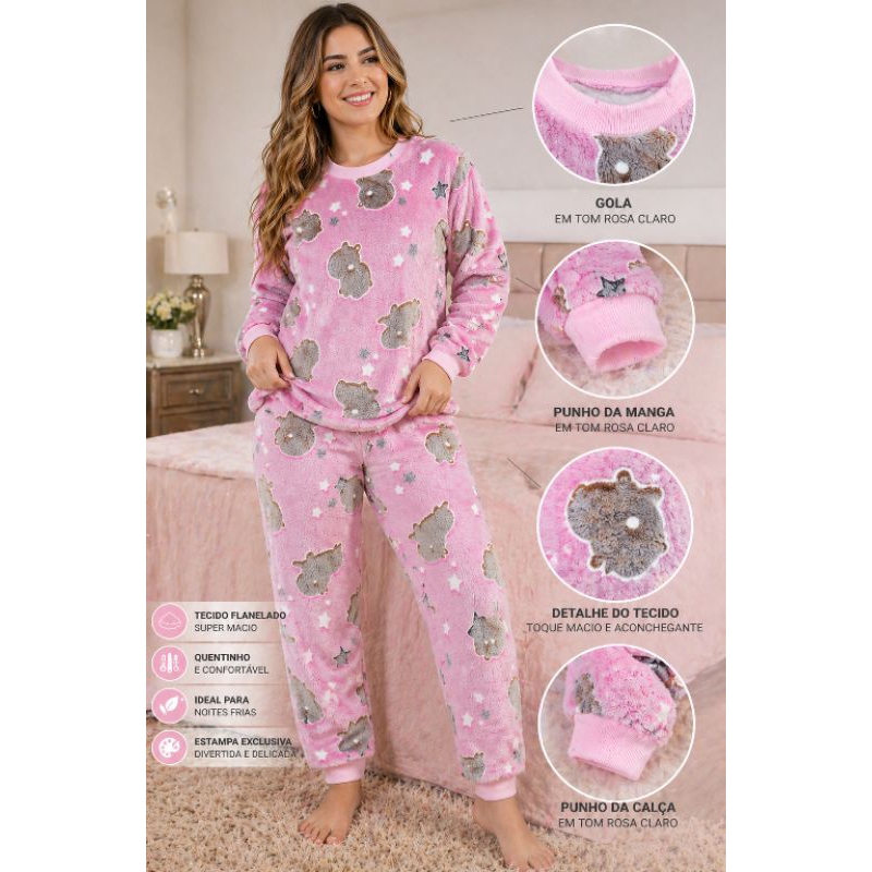 Pijama quentinho adulto flecce.