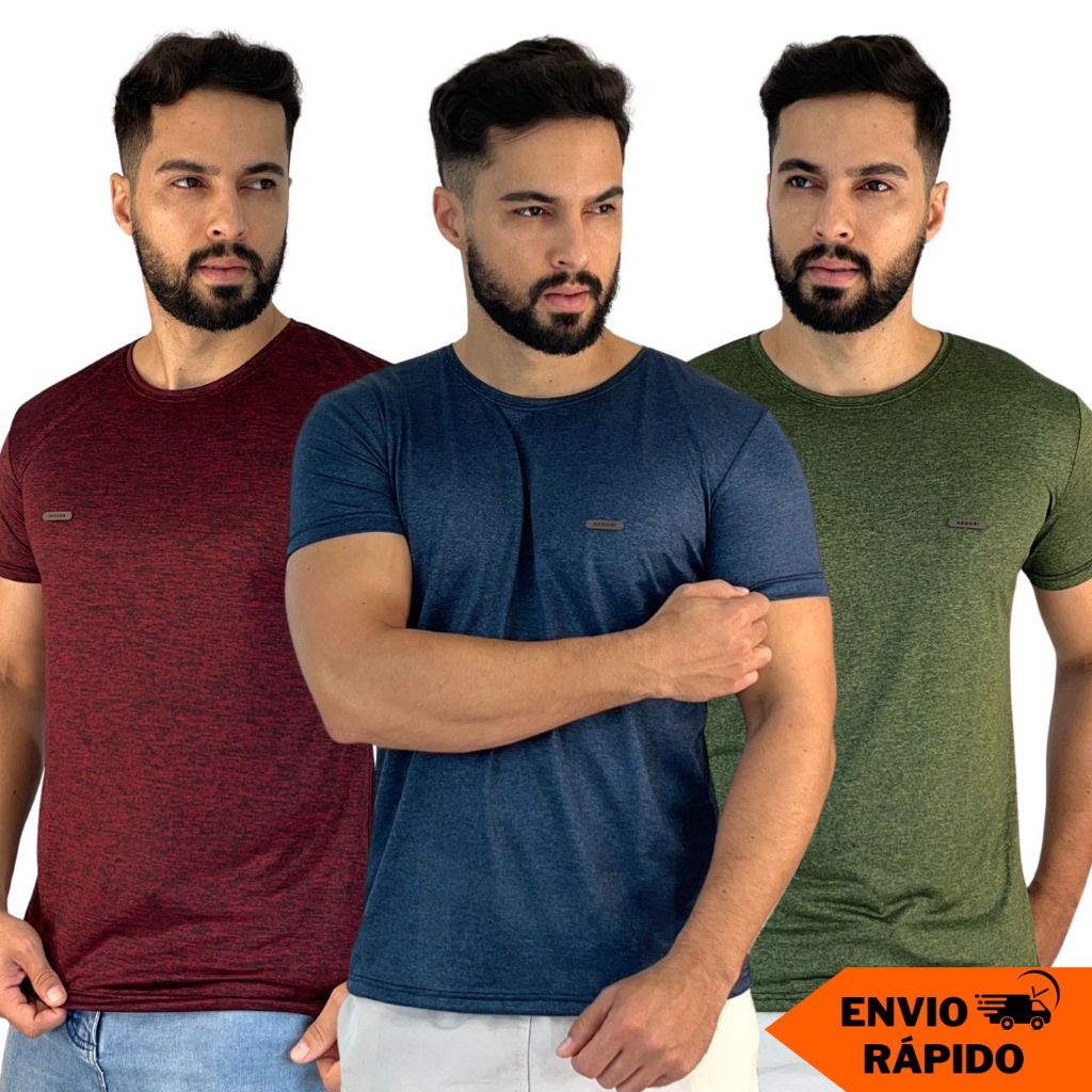Kit 3 Camisetas Malha Fria Masculinas Camisa Dry Fit para Academia e Treino