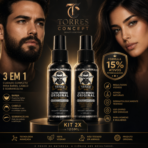 Kit 2x Tônico D’lust Ultra Minoxi 120ml Original - Kit Crescimento Capilar e Barba Homem e Mulher