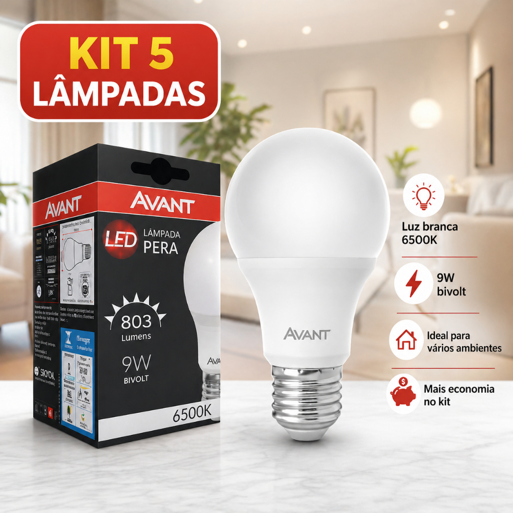 Lâmpada LED Avant 9W Branco Frio 6500K E27 Bivolt Super Brilho 803lm Econômica Casa Escritório