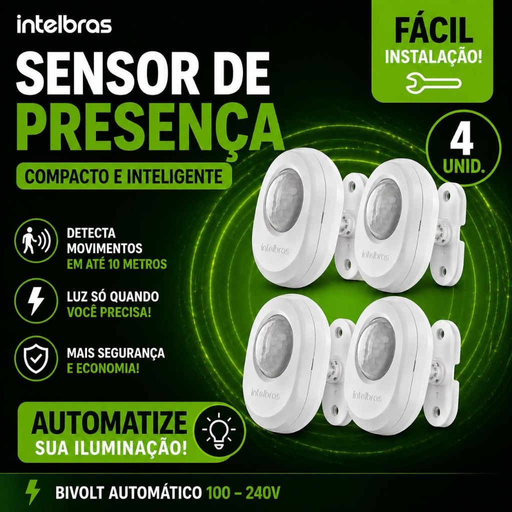 4 Sensor de Presença 360° Intelbras ESPi 360A Bivolt Luz Automática Econômica