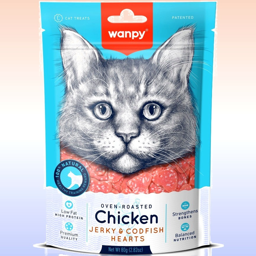Petisco Truly Wanpy Mini Corações para Gatos Frango e Peixe 80 G