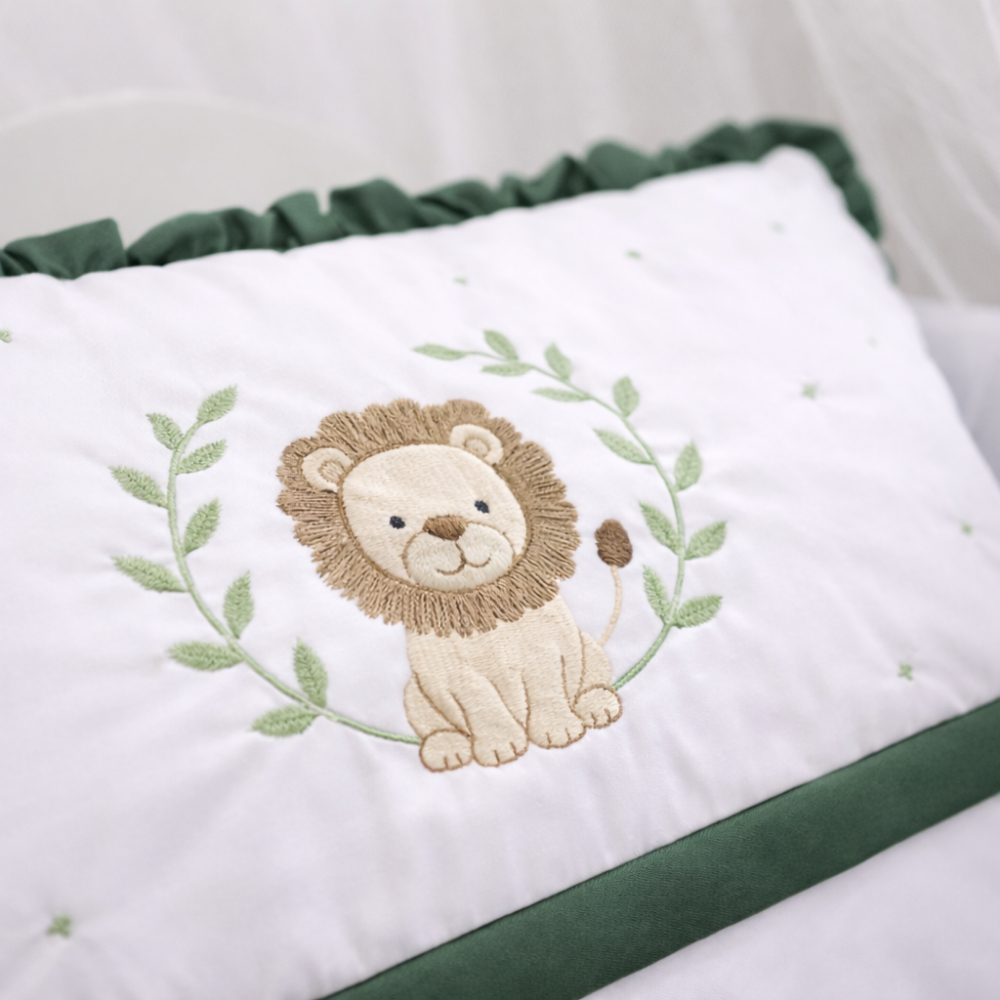 Kit Berço Menino Completo 10 Peças Safari Verde Enxoval de Berço com Protetor e Mosquiteiro