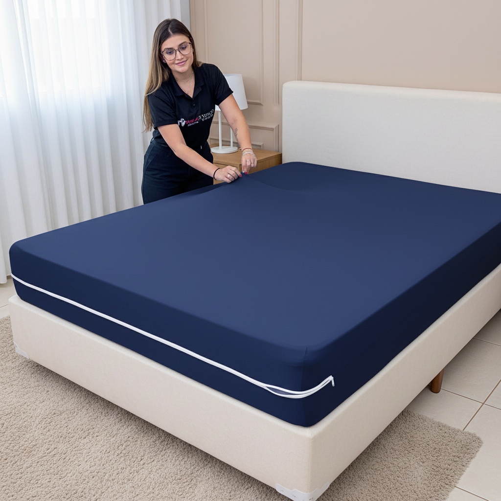 Capa Protetora para Colchão Casal Com Ziper de Cama Box Padrão em Malha Gel Helanca