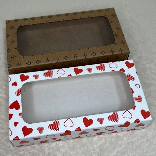 Caixa p/ Barra de Chocolate 300g, 16,5x8,5x3 cm,10 unidades  | Kraft, Branco e Coração | MM Festas 278