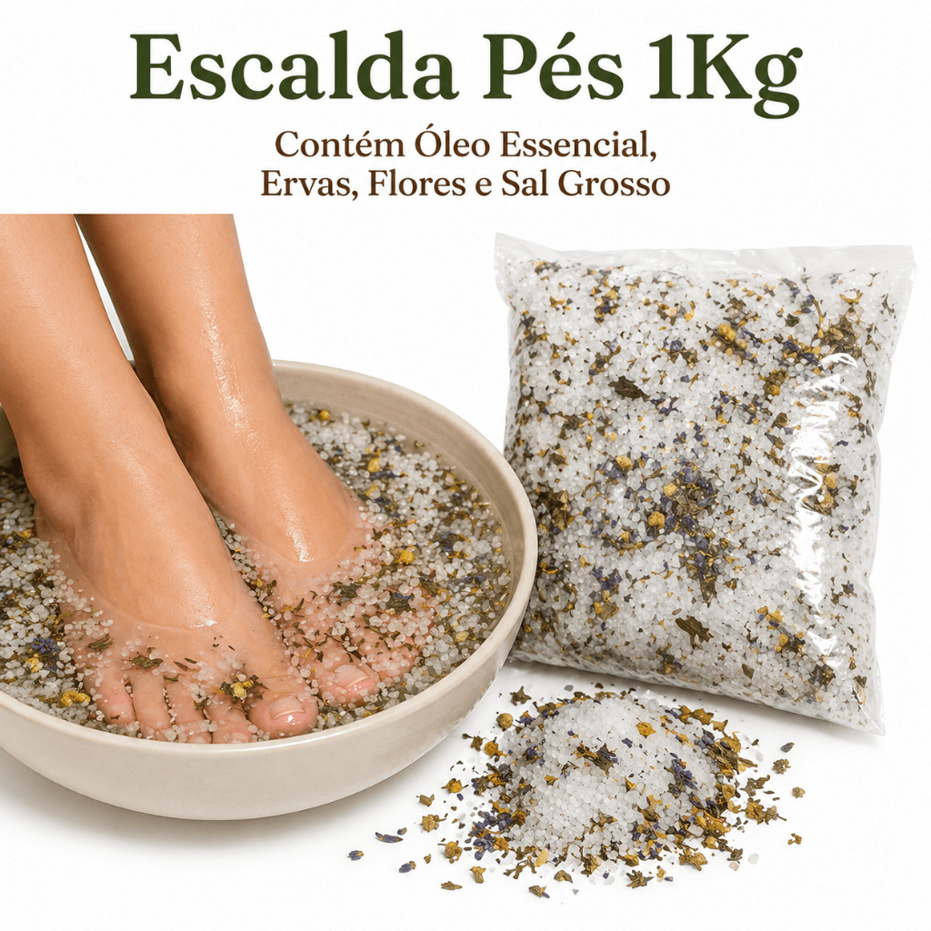 Escalda Pés 1Kg Contém Óleo Essencial, Ervas, Flores e Sal Grosso Aromático Terapêutico Alívio