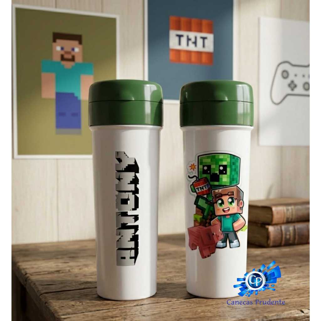 Garrafa para Água Plástico Minecraft com Nome Personalizado