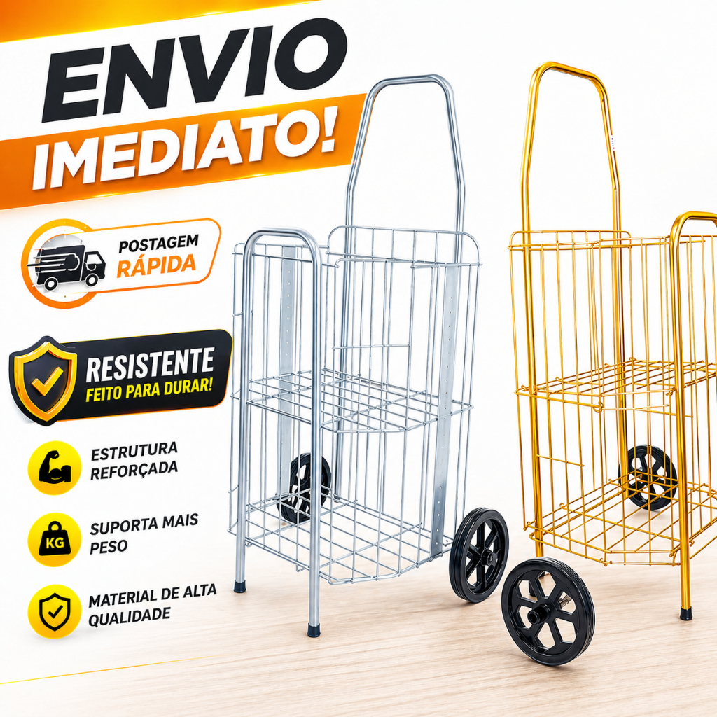 Carrinho de Feira Resistente Dobravel 2 Divisorias Reforçado 50 KG Mercado Atacadão