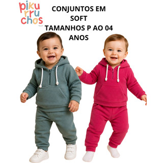 Conjunto Infantil Soft Bebê Pikurruchos com Capuz, Quentinho e Confortável Inverno Menino/Menina