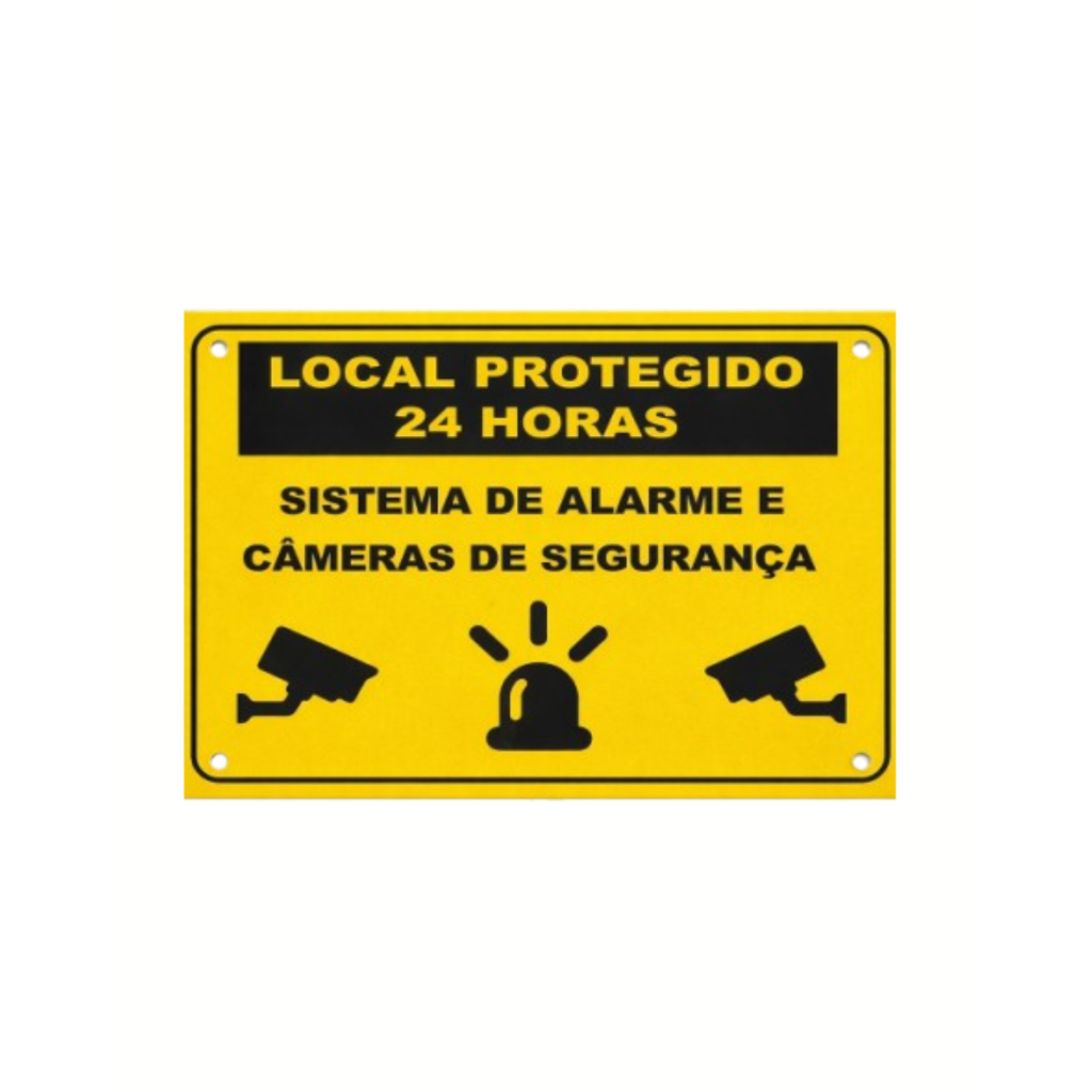 Placa Aviso Monitoramento 24 Horas Alarme E Câmeras Alumínio