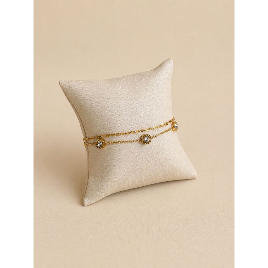 Pulseira Feminina Aço Inoxidável Dourada com Zircônia Delicada Ajustável Elegante Antialérgica Luxo