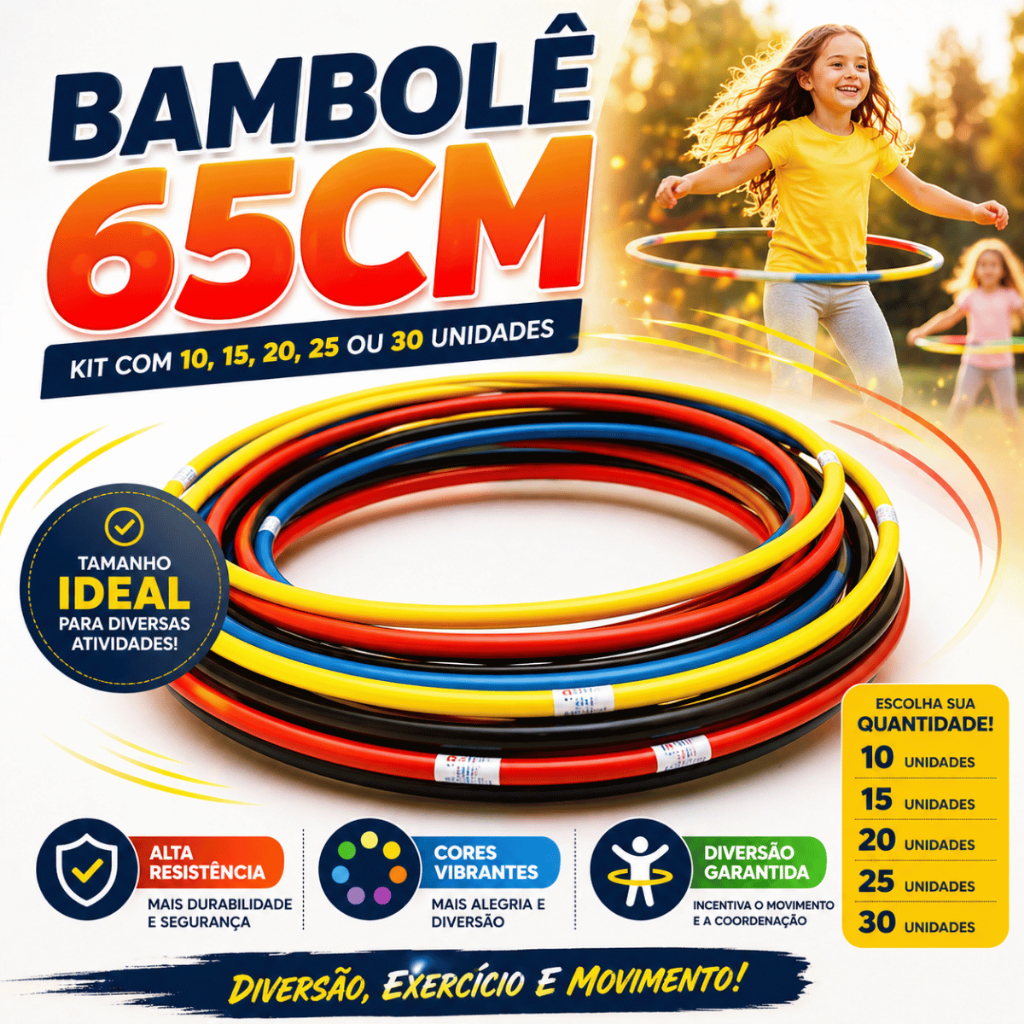 Bambolês Infantil Exercicios Fitness Colorido 65cm Reforçado Atividades Criança