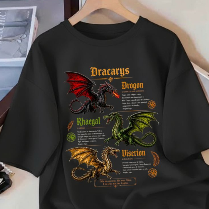 Camiseta Camisa Blusa 100% Algodão Feminina Unissex Game of Thrones Série fã dragão Dracarys HOTD