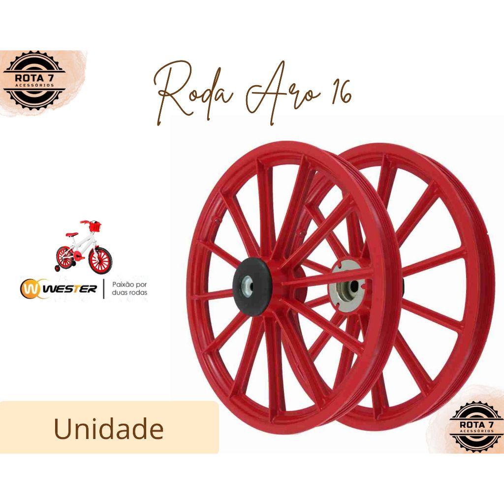 Roda Nylon Plástico Aro 16 Vermelha Bicicleta Infantil Bike Vermelho - Wester