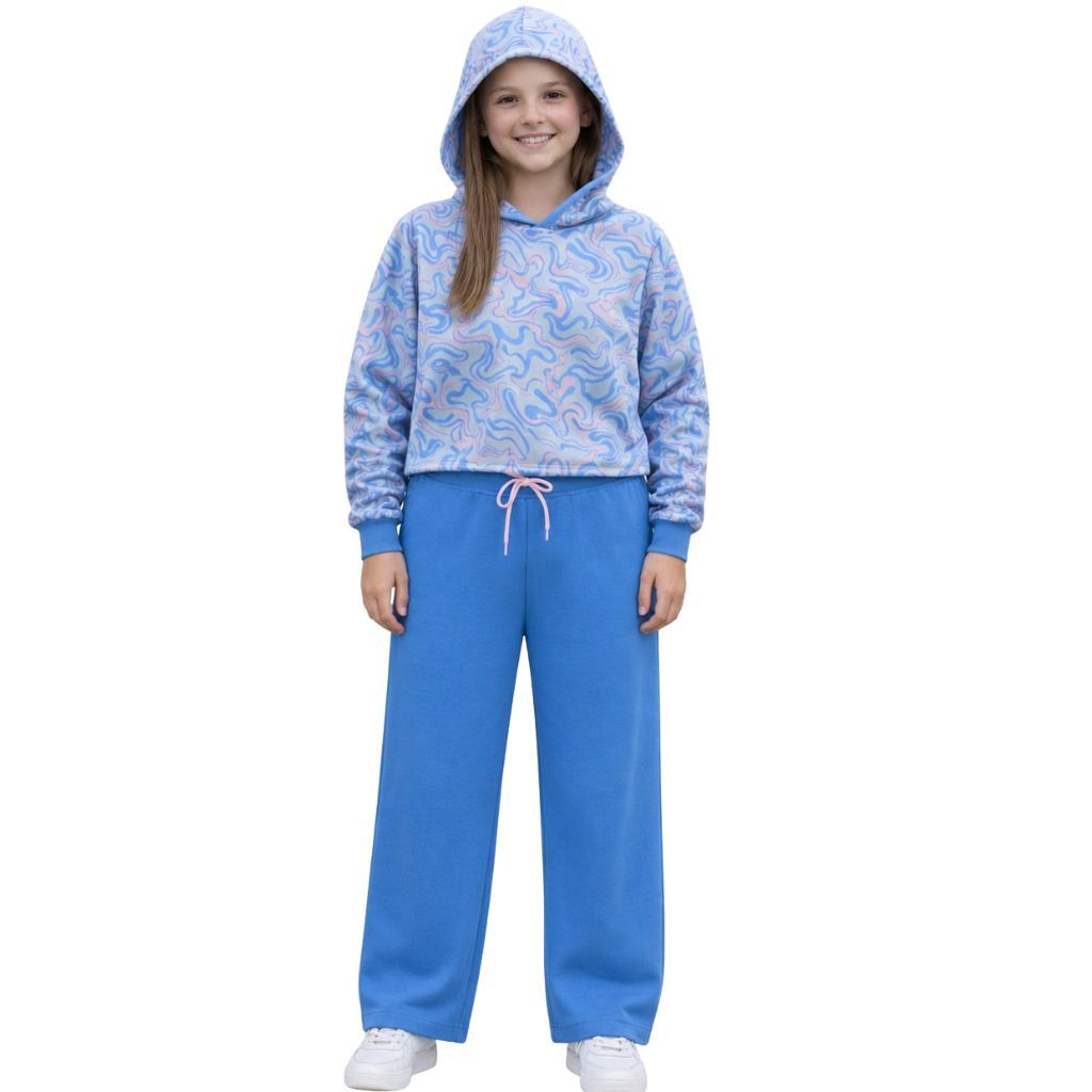 Conjunto Infantil de Inverno Feminino Quentinho Casaco com capuz e calça de Moletom Flanelada