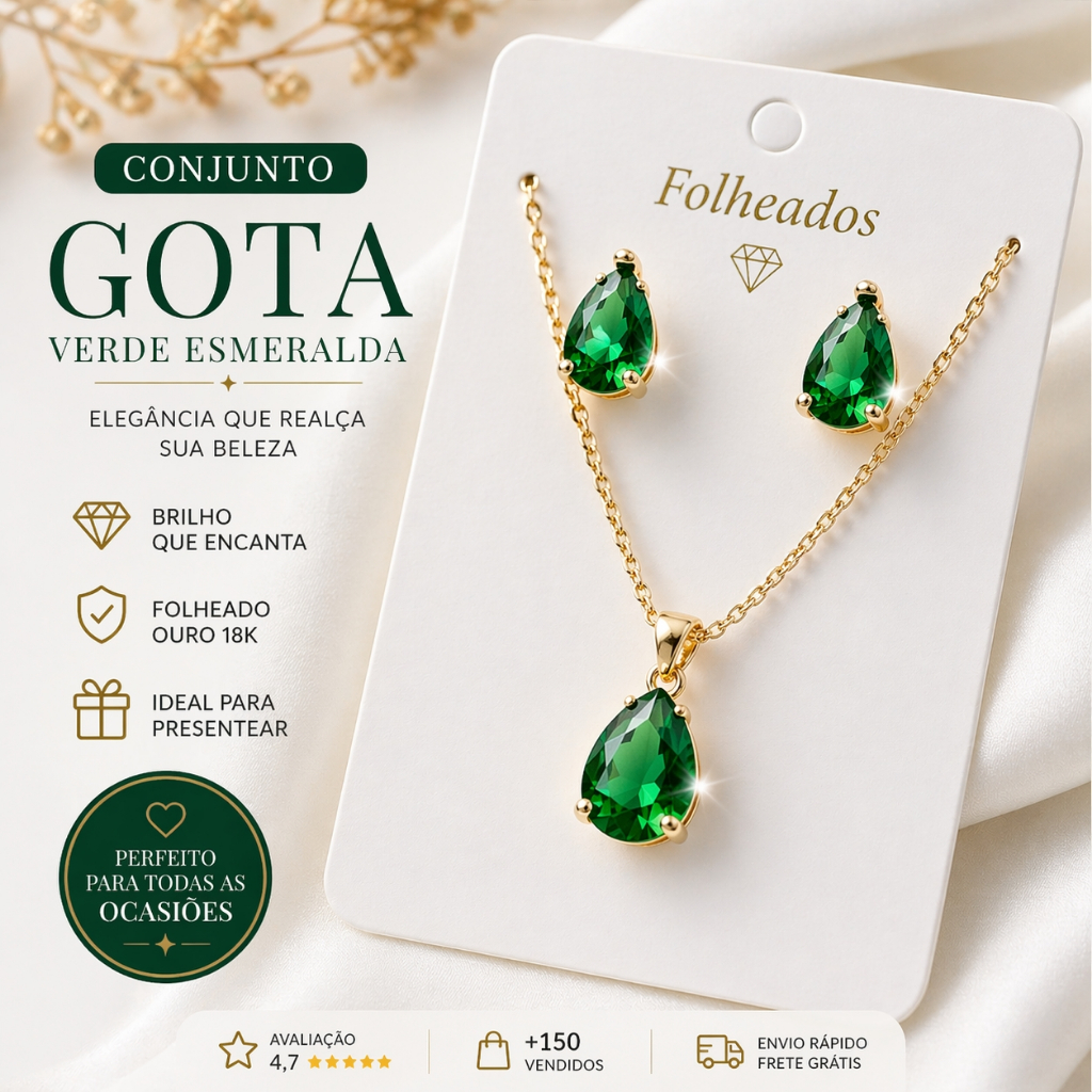 Conjunto Gota Cristal Ponto de luz Colar e Brinco Tendência Folheado a Prata 925 e Ouro 18 K