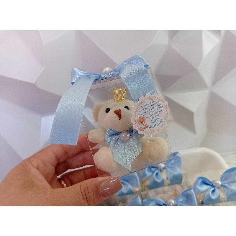 10 Lembrancinhas  Maternidade Nascimento Menino Luxo Personalizado  Chá Bebê Ursinho Chaveiro