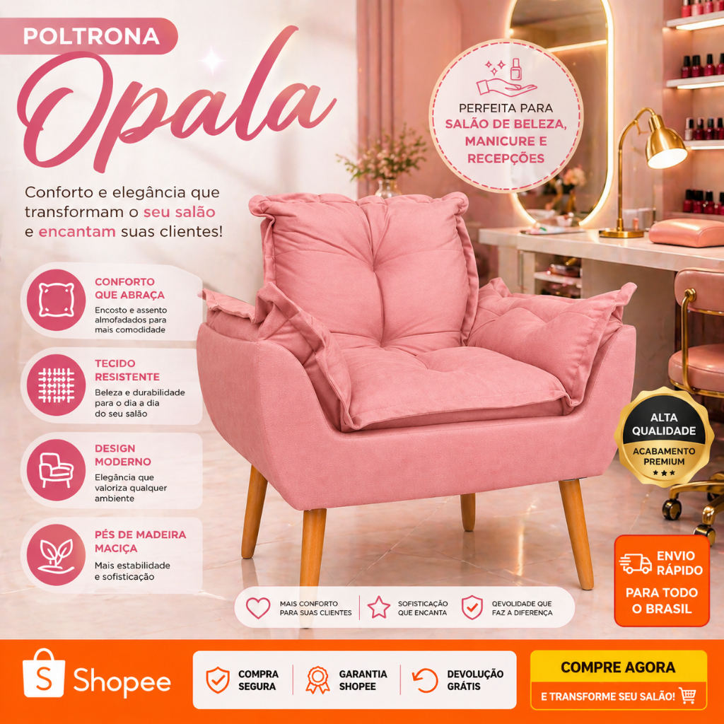 Poltrona Cadeira para Manicure Salão de Beleza Estética Estrutura Resistente - Poltrona Opala