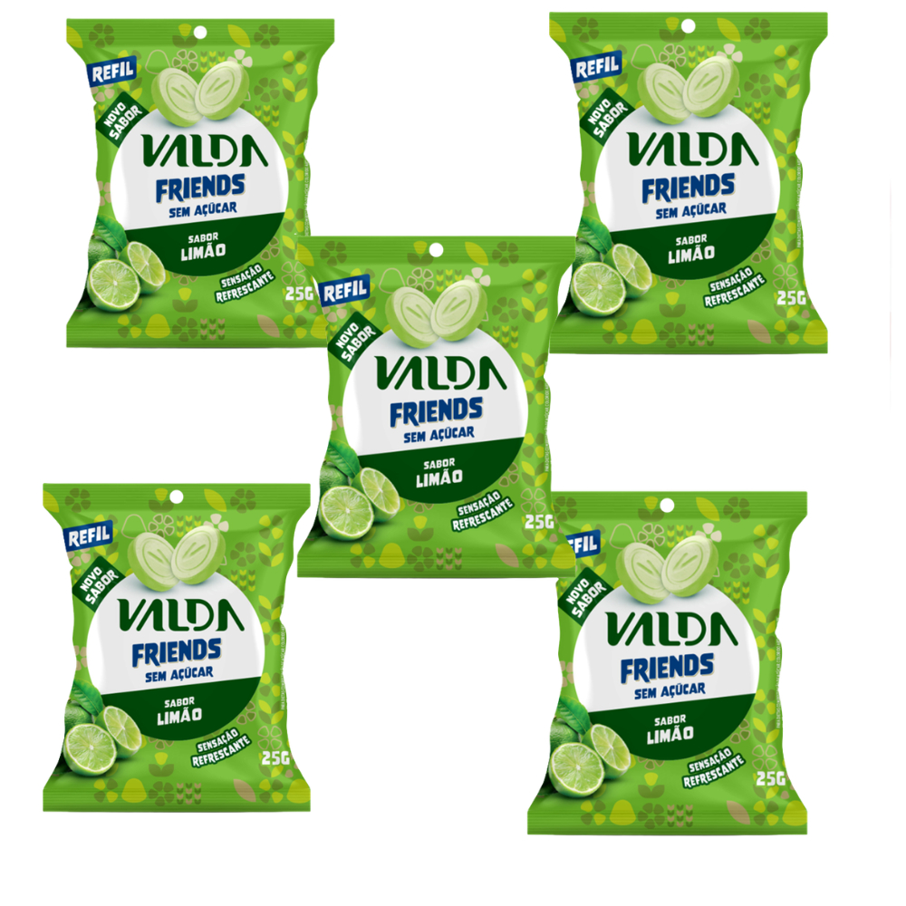 Kit com 5 Pastilhas Valda Friends Limão Sem Açúcar 25g