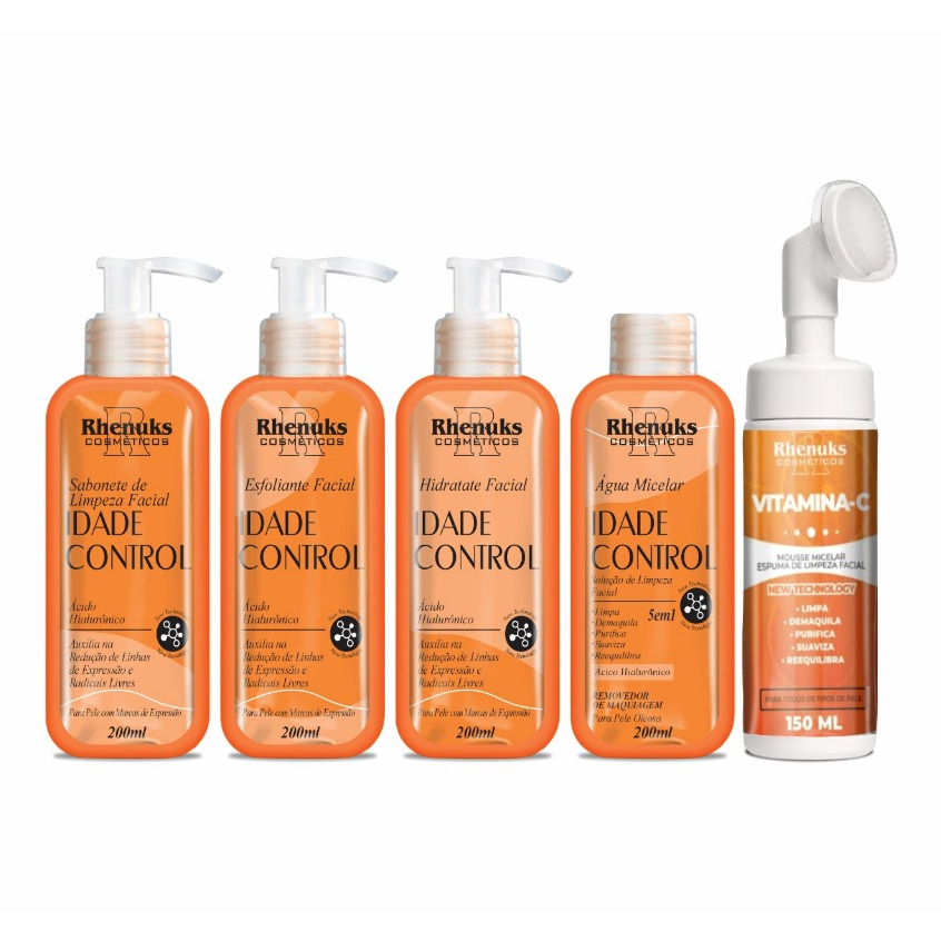 KIT TRATAMENTO FACIAL ANTI-IDADE E MOUSSE FACIAL RHENUKS - 5 UNIDADES