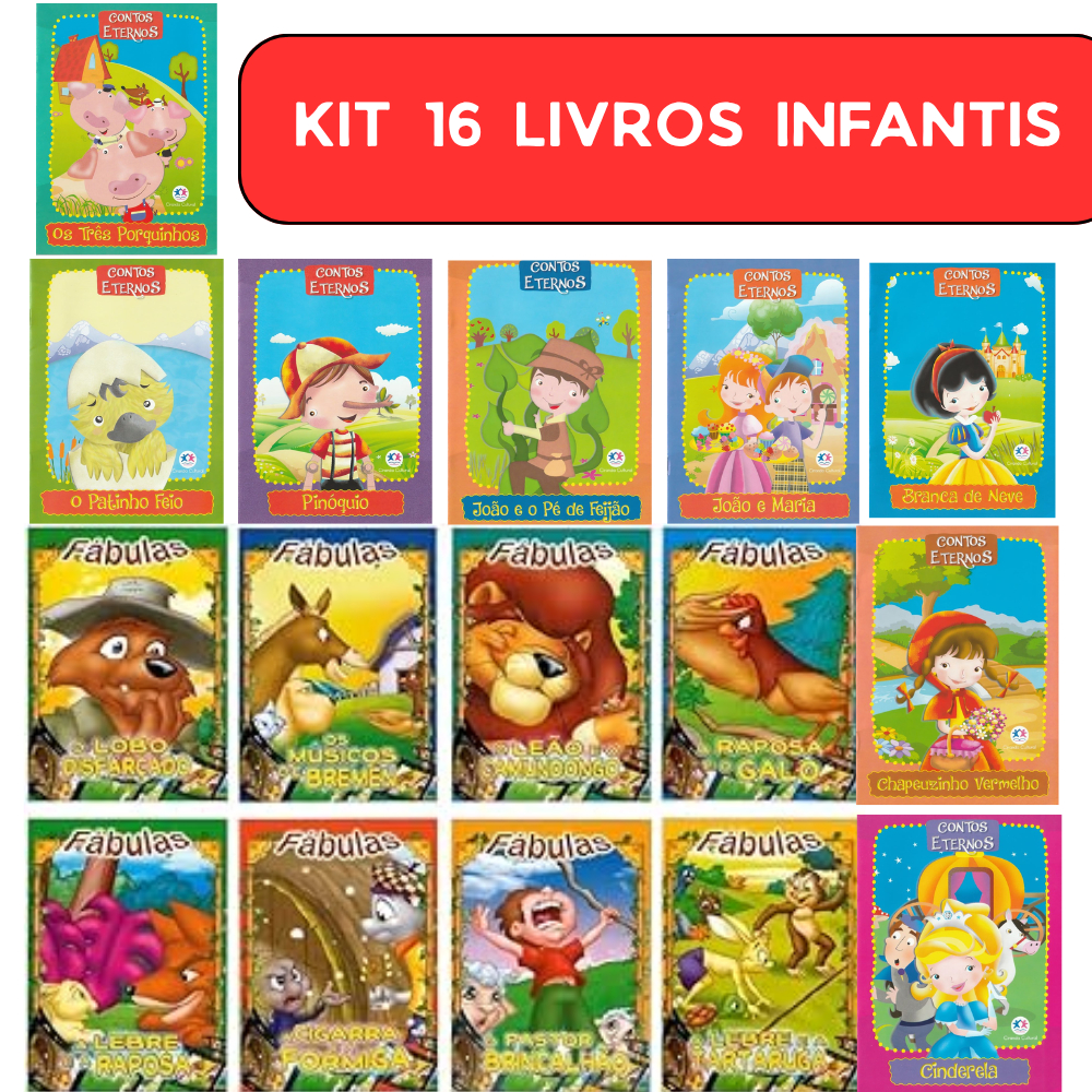 Kit 16 Livros Infantis - Contos Eternos + Fábulas