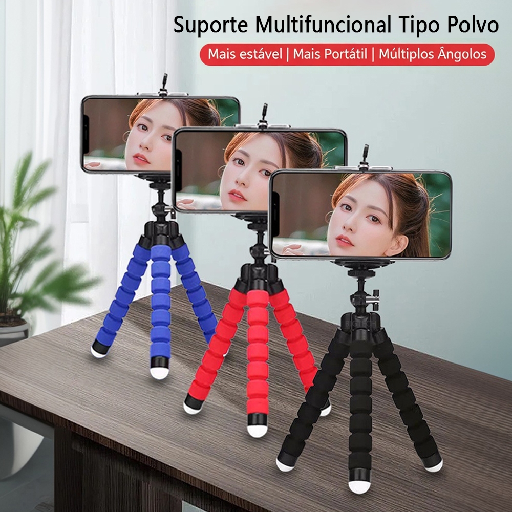 Mini Suporte Tripe De Mesa Escalavel Para Celular Gira 360º