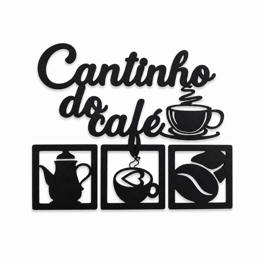 Kit 4 Placas MDF Cantinho Café Letreiro Decorativo Cozinha Decoração