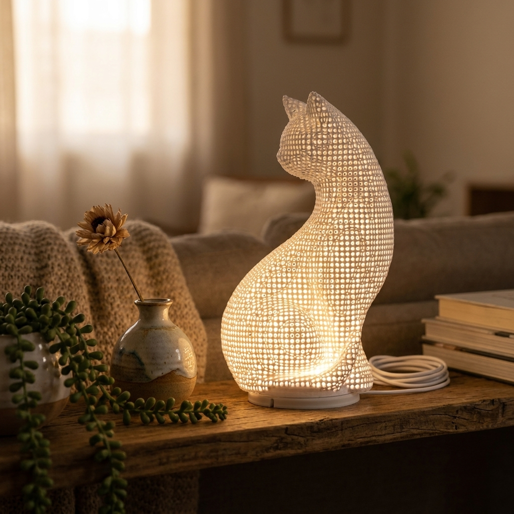 Imagem Luminária Cat Zen: Abajur Escultural Vazado para Decoração Aconchegante
