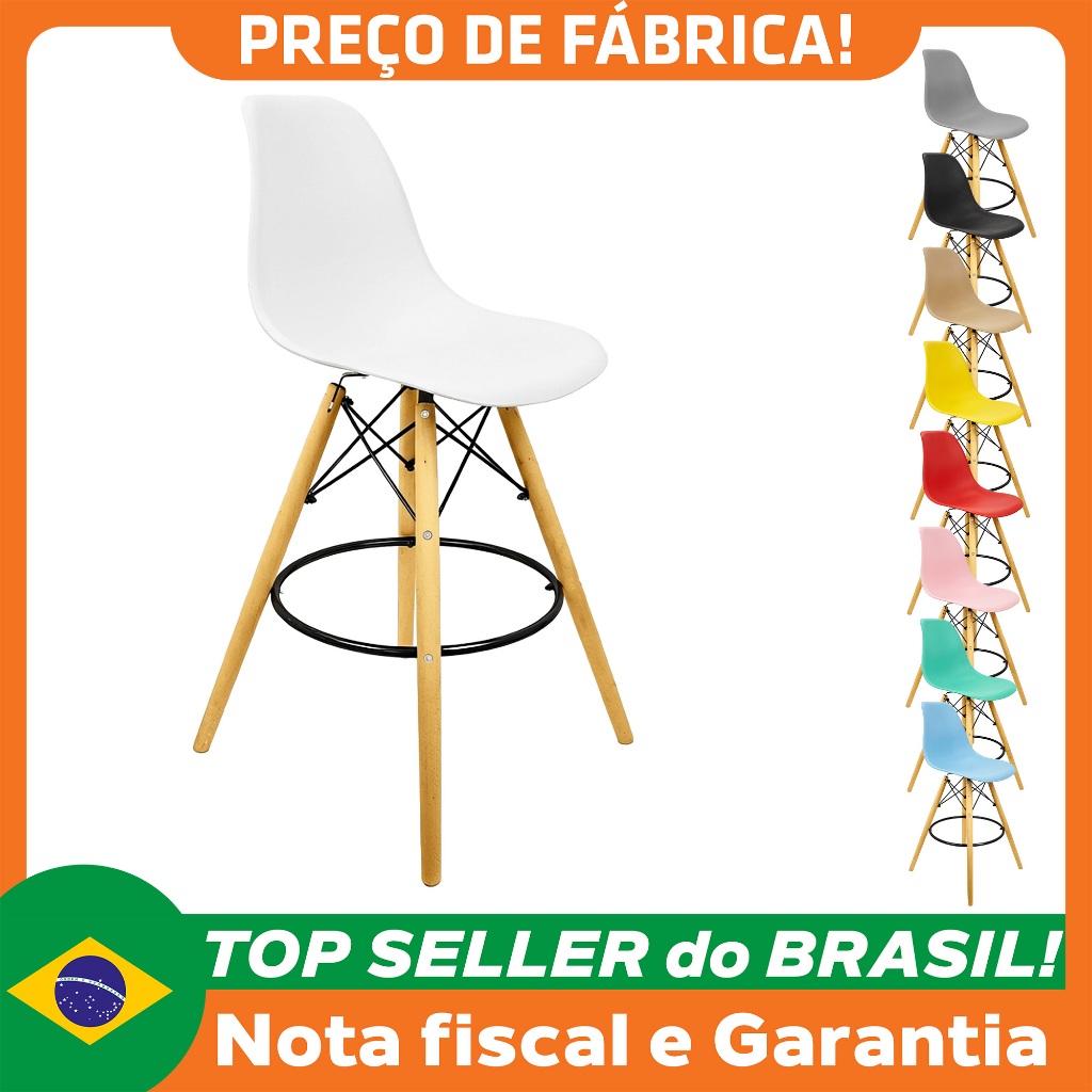 Banqueta Charles Eames Eiffel Wood Design Base Fixa Madeira