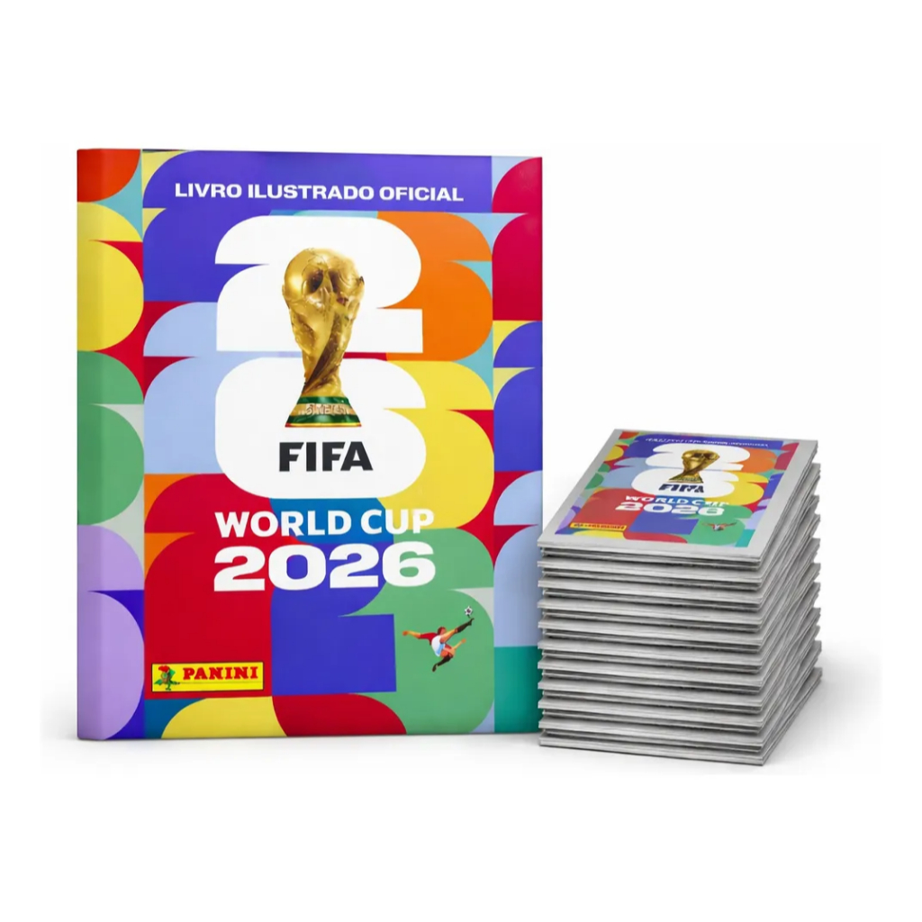 Kit Álbum Copa Do Mundo Original Panini 2026 Capa Mole Com 2 pacotes de Figurinhas 7 Figurinhas cada Pacote