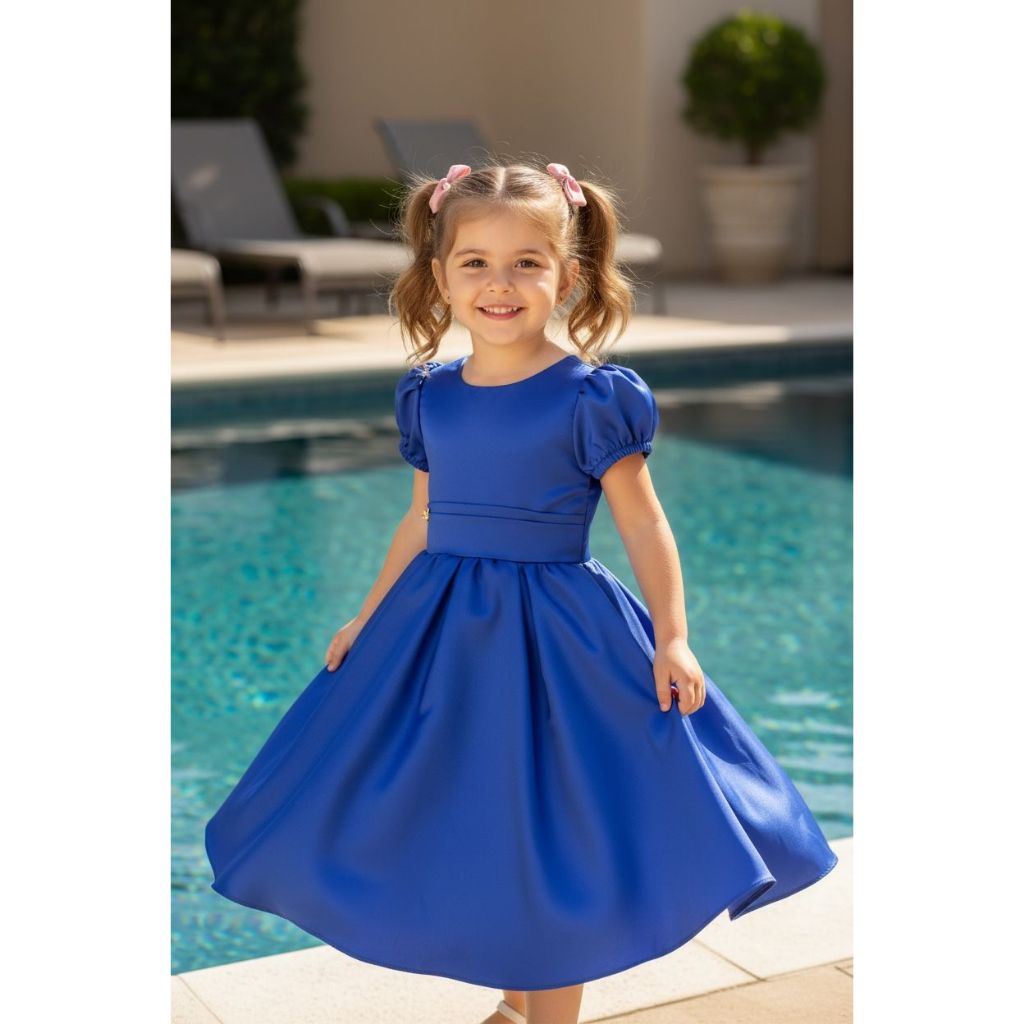 Vestido Godê Liso Azul Royal