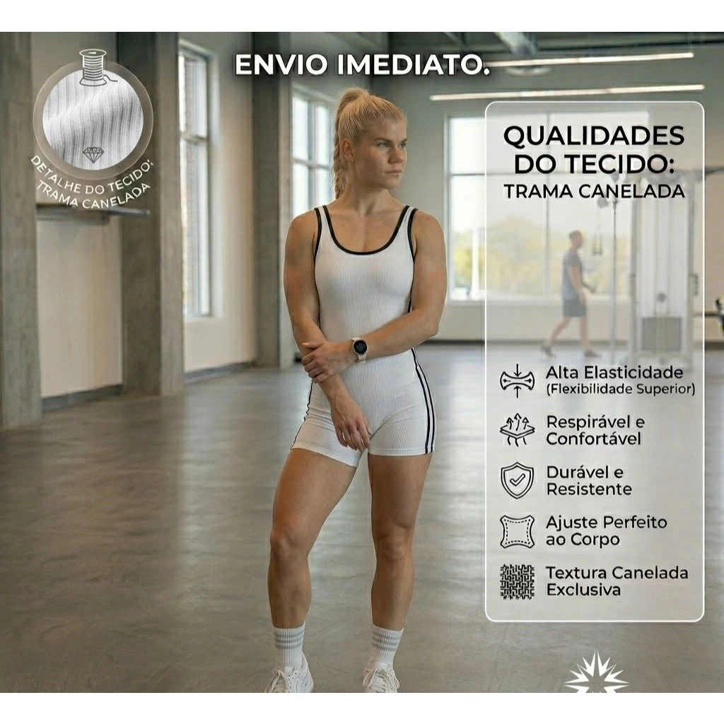 Macaquinho Curto Fitness Esportivo Canelado ANARRUGA Premium com Listra — imagem 1