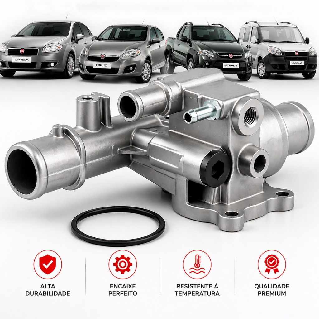 Carcaça Válvula Termostática Fiat Palio Linea Strada Doblo c/ Válvula 88°C Alumínio Cod 46776218