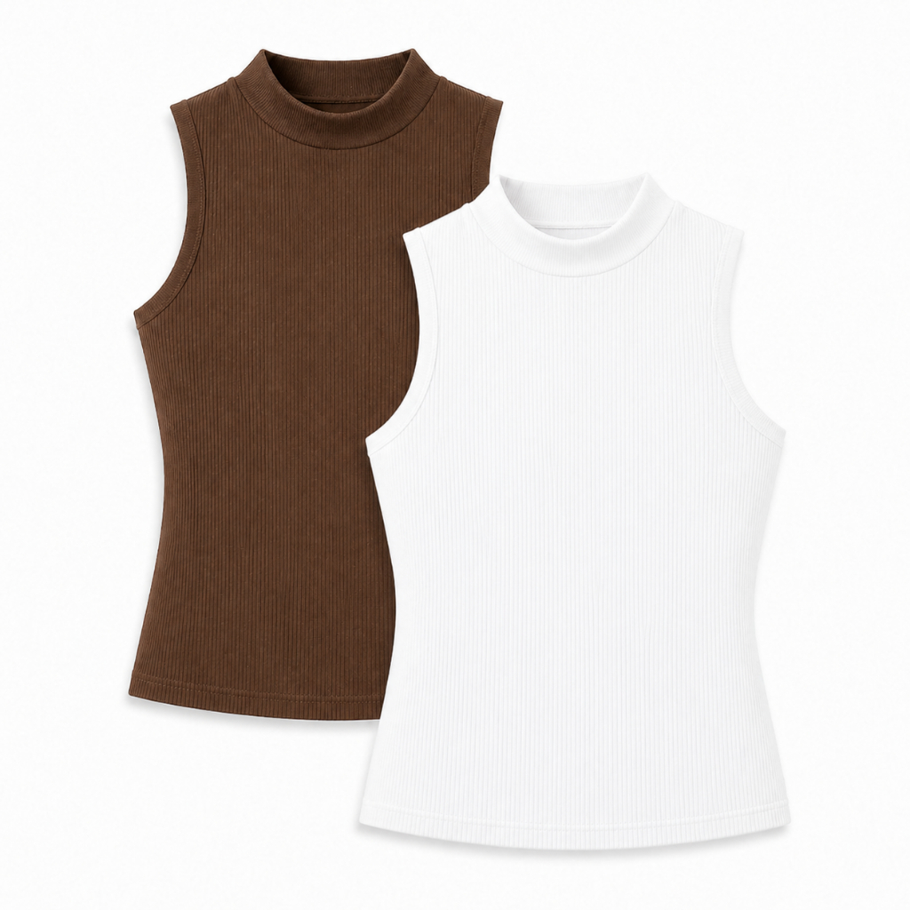Kit 2 Blusa Regata Feminina Gola Alta Canelada Básica Camiseta Tendência 2026
