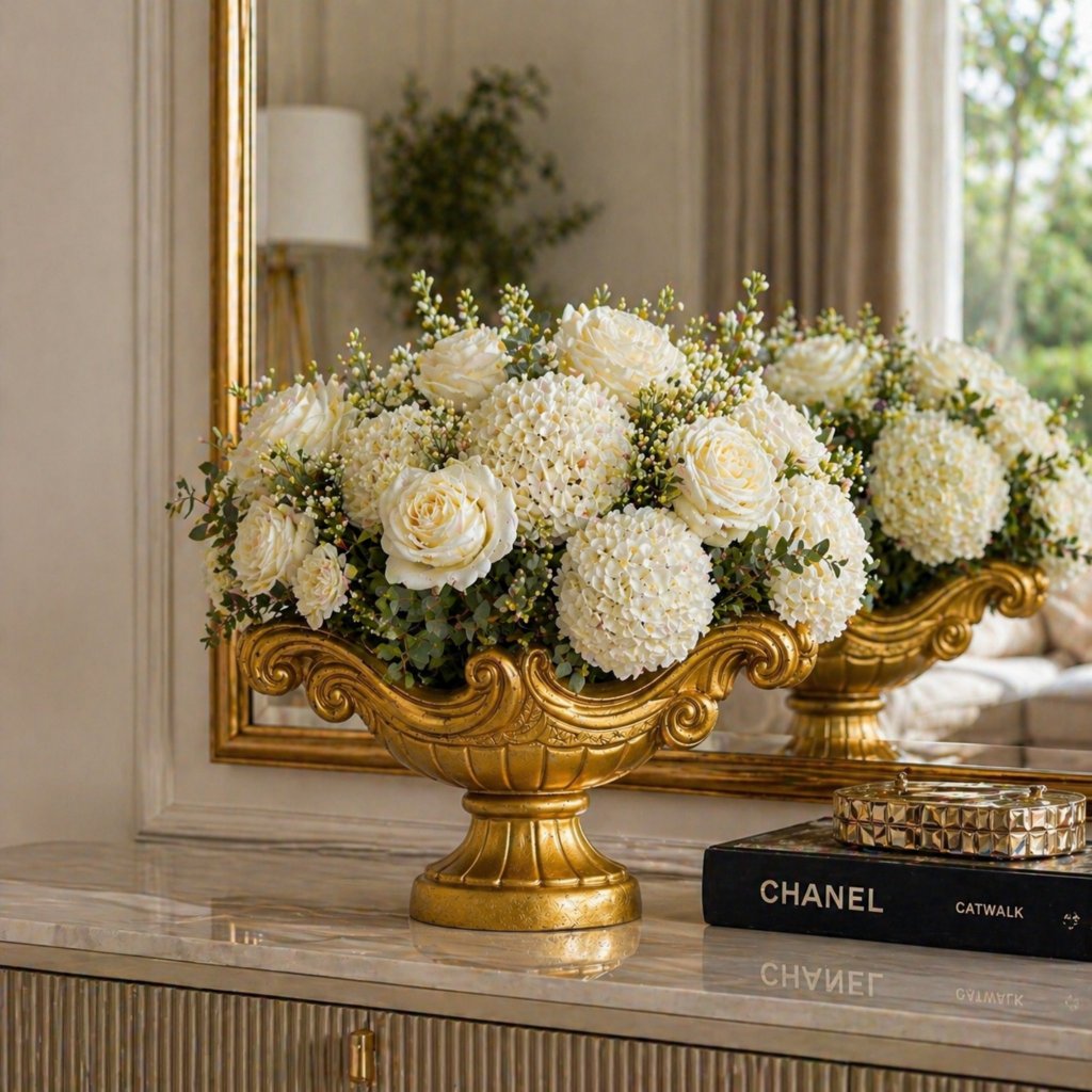Vaso Centro De Mesa Italiano Floreira Fruteira Dourado 50 Cm Luxo Elegante Envio Rápido