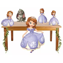 Kit Display PRINCESA SOFIA 1 Peça Chão de 60cm + 4 Peças Mesa de 20cm Toten CORTE RENTE A LASER