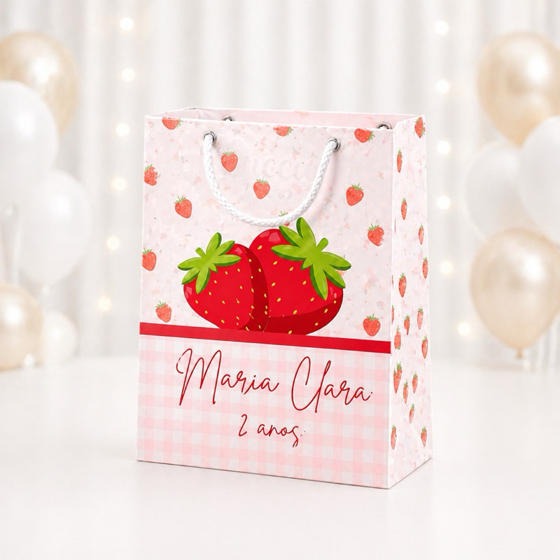 Sacolinha P MORANGUINHO/ MORANGO= Personalizados /Lembrancinha de Festa /Aniversário - SACOLINHA SURPRESA- PEGUE E MONT