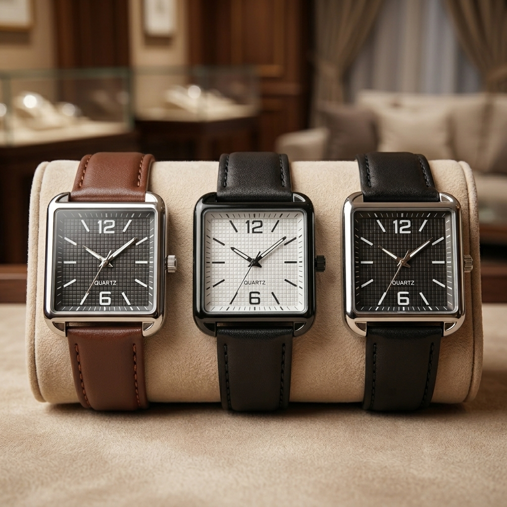 Relógio Unissex Minimalista Casual Quadrado – Pulseira Couro Sintético | Elegante e Moderno