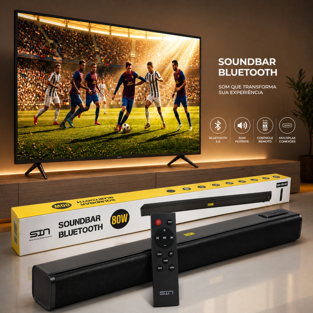 Imagem Sound bar Caixa de Som Bluetooth Home Teacher Som Tv Cinema P2 Soundbar Recarregável Computador Tv Televisão