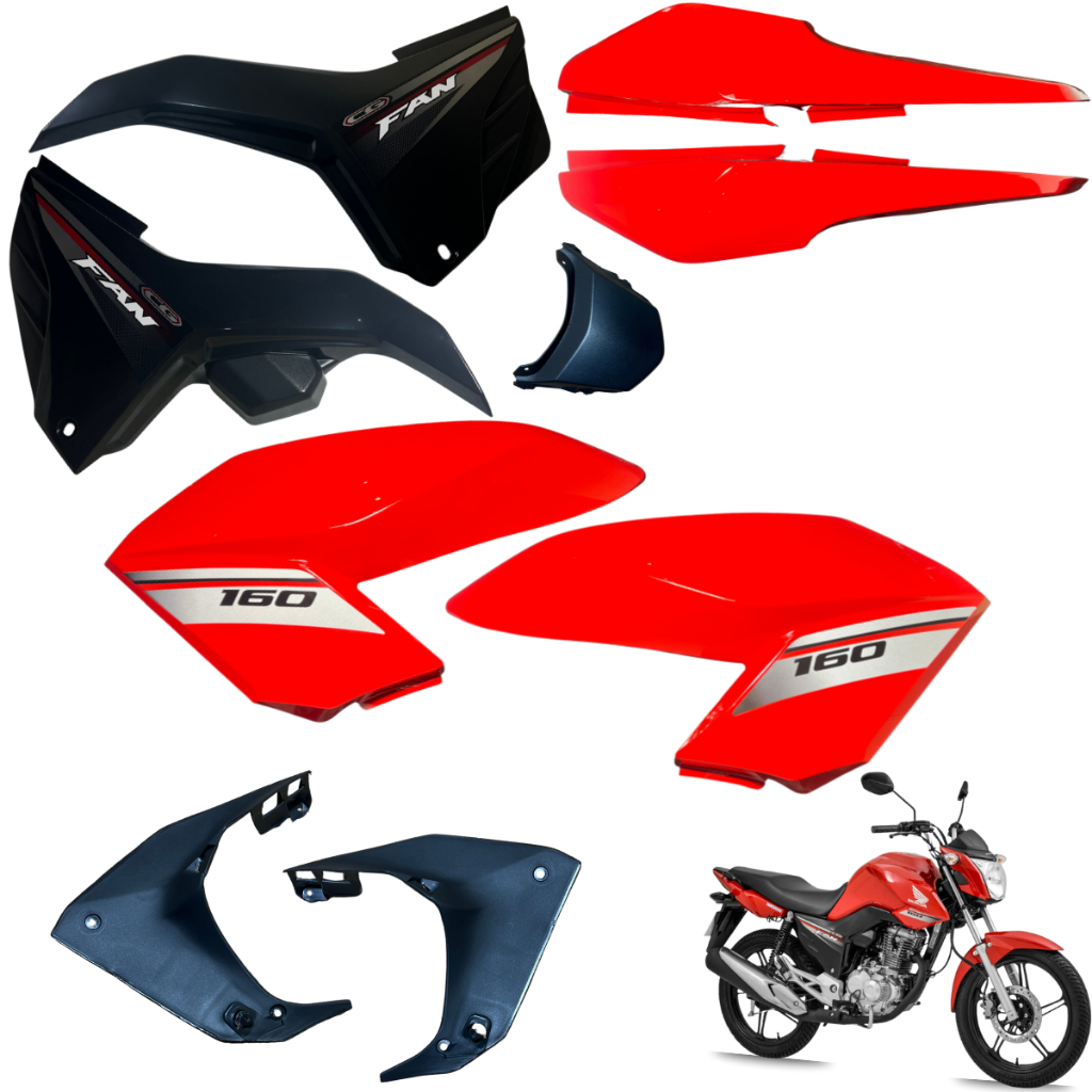 Kit Carenagem Cg Fan 160 2016 até 2024 Asa Tanque Tampa Lateral Paralama Dianteiro Rabeta Traseira