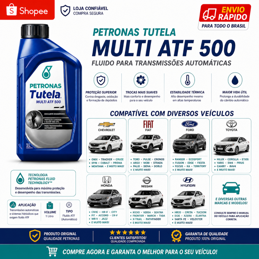 Óleo Lubrificante Petronas Tutela Multi para Transmissao Automatica ATF 500 Sintético 1LT.