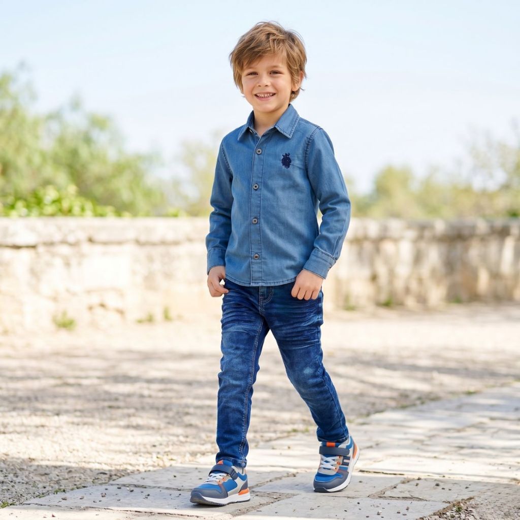 Conjunto Jeans Juvenil Menino: Camisa Manga Longa e Calça Skinny com Lycra - Inverno 10 a 16 Anos