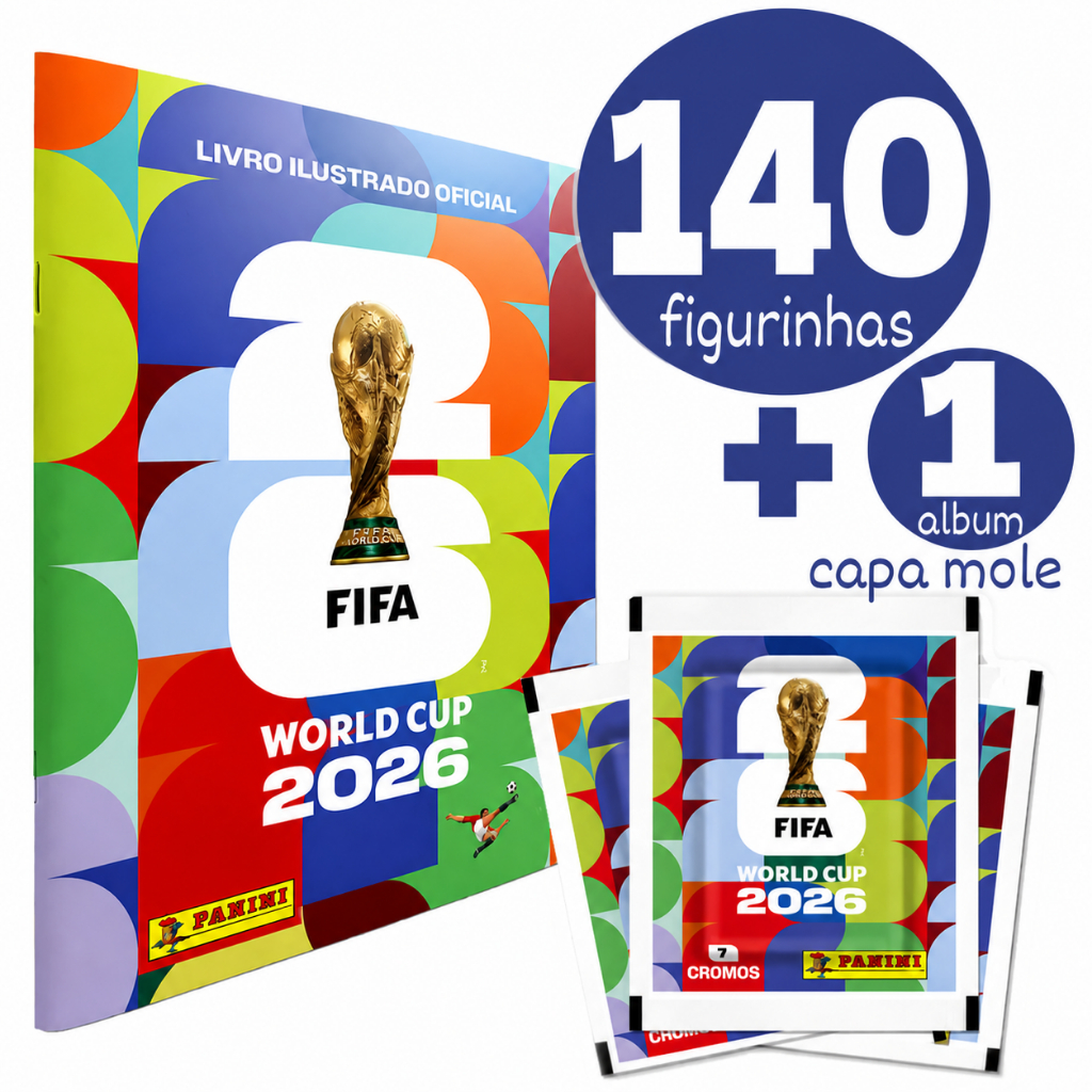 Kit Álbum Da Copa Do Mundo 2026 Capa Mole + 140 Figurinhas Oficial 20 Pacotinhos